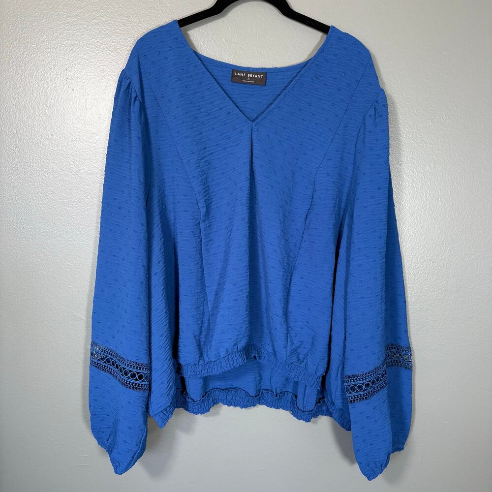 Lane Bryant Blue Textured Crochet Lace Trim Peasant Top - 26 - Women's Plus Size